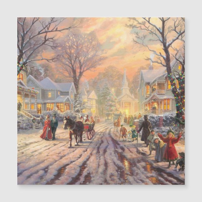 Vintage Viktorianische Weihnachtslandschaft Magnetkarte (Vorderseite)