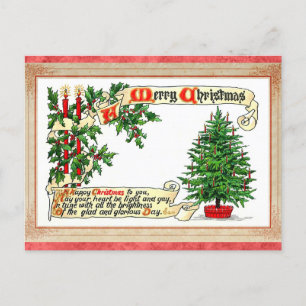 Vintage viktorianischer fröhlicher Weihnachtsbaum Postkarte