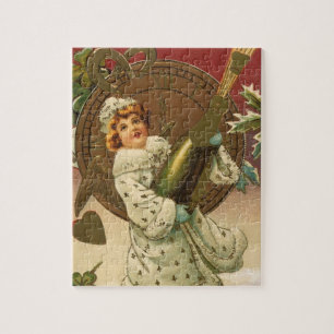 Vintage viktorianischer Neujahrsengel mit Champagn