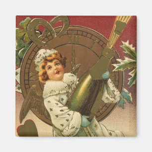 Vintage viktorianischer Neujahrsengel mit Champagn Magnet