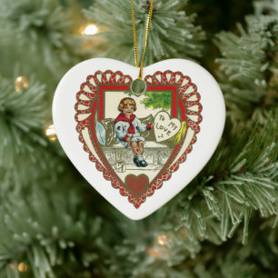 Vintage viktorianischer Valentinstag, Junge im Her Keramikornament