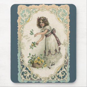 Vintage viktorianischer Valentinstag, Mädchen mit Mousepad