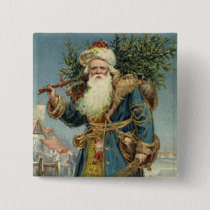 Vintage viktorianischer Weihnachtsmann mit Weihnac Button