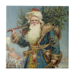 Vintage viktorianischer Weihnachtsmann mit Weihnac Fliese