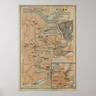 Vintage Vilnius Litauen Karte (1914) Poster