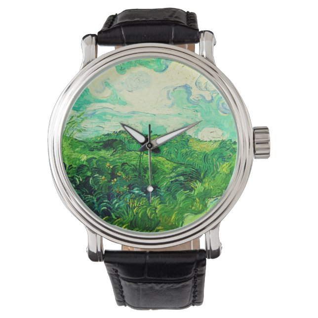 Vintage Vincent Van Gogh Green Wheat Fields Armbanduhr (Vorderseite)