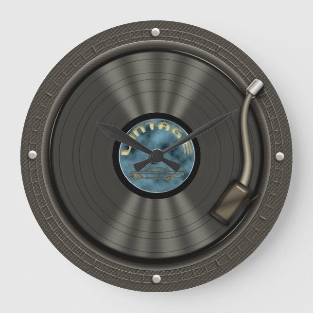 Vintage Vinyl-Schallplattenuhr Große Wanduhr (Vorderseite)