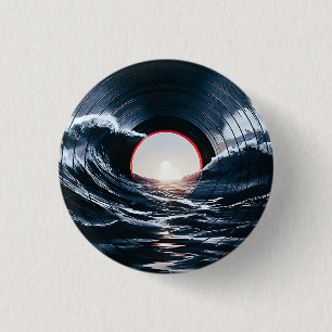 Vintage Vinyl Surf Wave Ozean Retro Musik Button