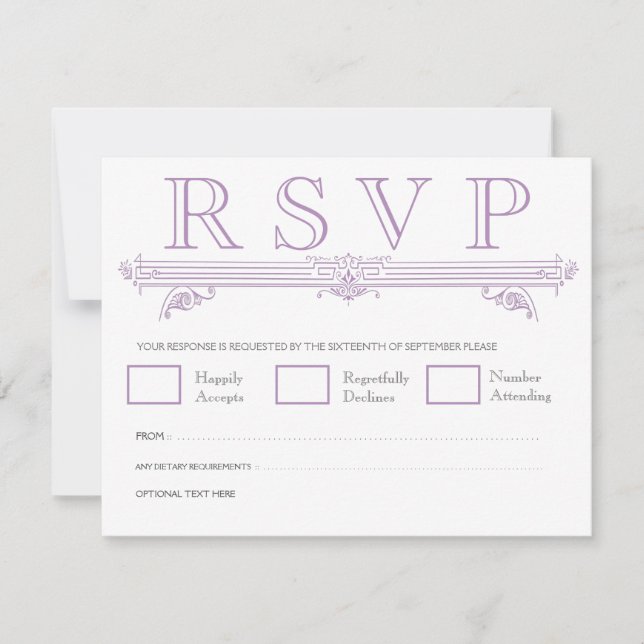 Vintage Violet Marocain élégant Mariage Cartes RSV (Devant)