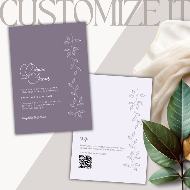 Vintage Violet Moderne Hochzeit QR Code Einladung (Von Creator hochgeladen)