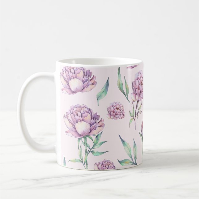 Vintage Violet Peony Flowers Seamless Pattern Kaffeetasse (Links)
