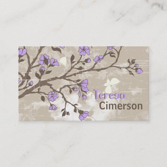 Vintage violette Blumen Blumentaupe Visitenkarte (Vorderseite)