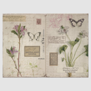 Vintage violette Blumen Schmetterlinge und Ephemer Seidenpapier