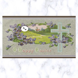 Vintage violette Blumen und Osterkreuz Postkarte