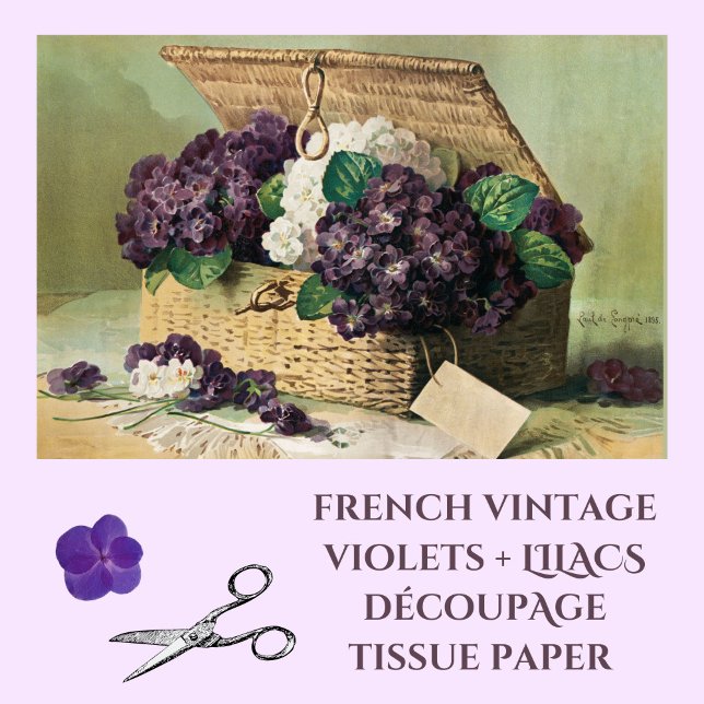 Vintage Violetten und Lilacs Dekoupage Seidenpapier (Lovely French vintage design violets and lilacs decoupage tissue paper)
