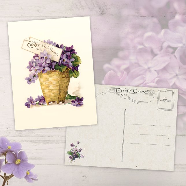 Vintage Violetten und Ostergrüße Postkarte (Von Creator hochgeladen)