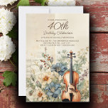 Vintage Violin Dusty Blue Blumen 40. Geburtstag Einladung<br><div class="desc">Elegante,  Vintage Party Einladung zum 40. Geburtstag für Frauen mit Geige,  die zwischen staubblauen und cremefarbenen Blume und Grünpflanzen sitzt. Personalisieren Sie Ihre persönlichen Daten,  indem Sie den Namen der Ehrengast,  ihr Alter und ihre Party-Informationen hinzufügen. Kontaktieren Sie uns für Hilfe bei der Anpassung oder um passende Produkte anzufordern.</div>