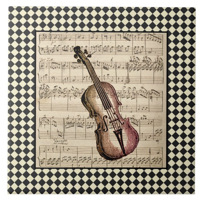 Vintage Violin Harlequin Border Fliese (Vorderseite)