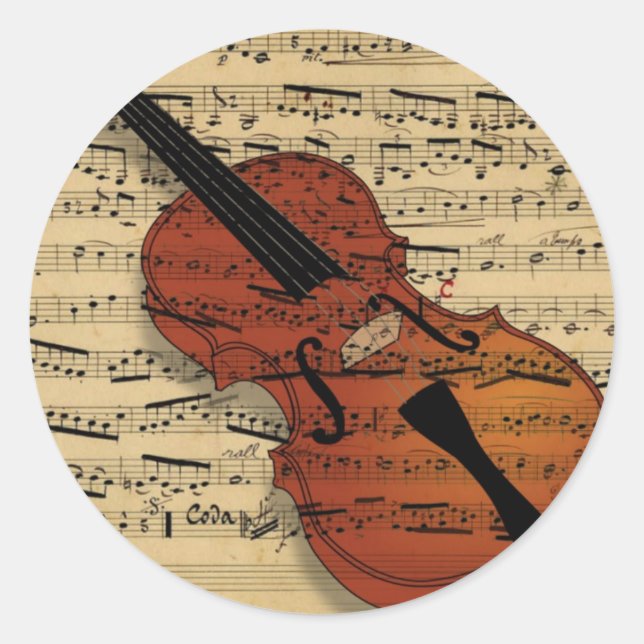 Vintage Violine Runder Aufkleber (Vorderseite)