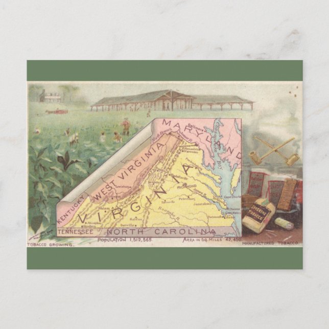 Vintage Virginia Map Postkarte (Vorderseite)