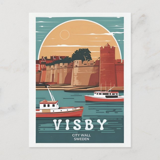 Vintage Visby City Wall Postcard - Retro Schwedisc Postkarte (Vorderseite)