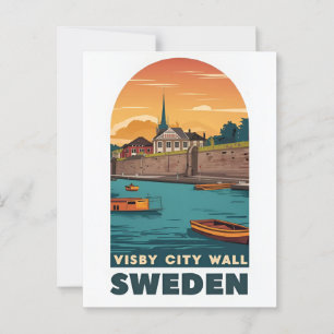 Vintage Visby Stadtmauer Postkarte – Retro Schwedi
