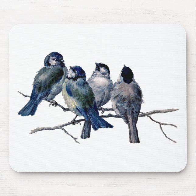 Vintage Vögel auf einer Niederlassung Mousepad (Vorne)