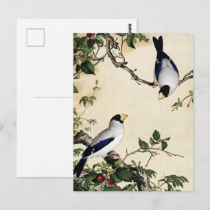 Vintage Vögel auf Kirschzweig-Kunstmalerei Postkarte
