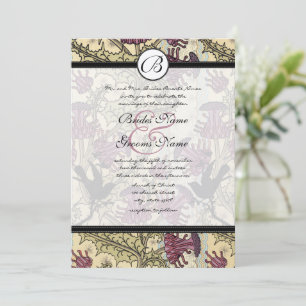Vintage Vögel Berry Damask Einladung Hochzeit