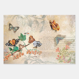 Vintage Vögel, Bienen und Schmetterling Ephemera Geschenkpapier Set