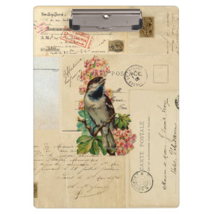 Vintage Vogel Blumen Französische Postkarten Klemm Klemmbrett