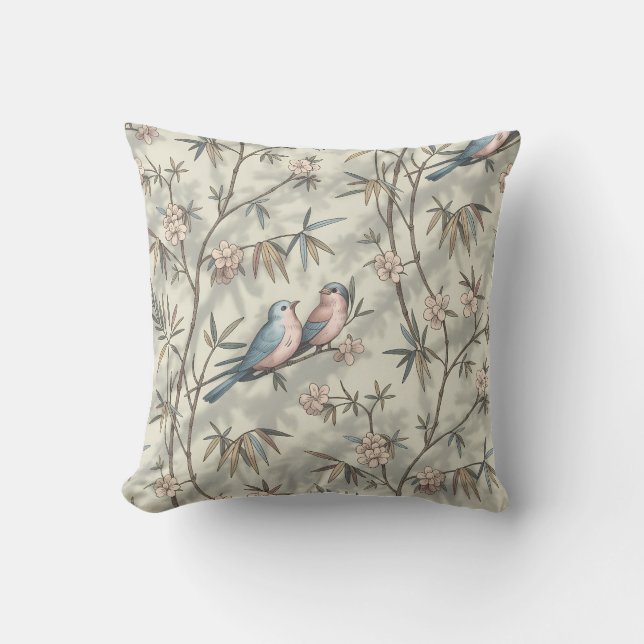 Vintage Vögel & Blüten Kissen (Vorderseite)
