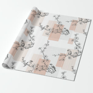 Vintage-Vogel-Blüten-Toile-Streifen (10) Geschenkpapier