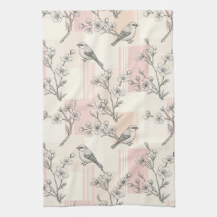 Vintage-Vogel-Blüten-Toile-Streifen (2) Geschirrtuch