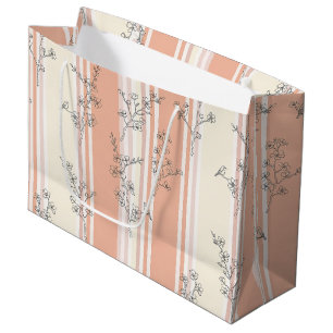 Vintage-Vogel-Blüten-Toile-Streifen (9) Große Geschenktüte