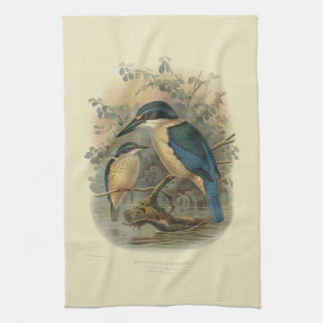 Vintage Vögel der Wissenschafts-NZ - NZ Eisvogel Geschirrtuch (Vertikal)