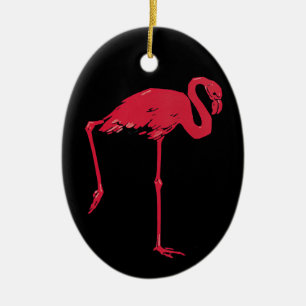 Vintage Vögel, ein rosa Flamingo mit einem Bein ho Keramik Ornament