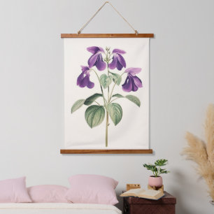Vintage-Vogel-Fuß-Veilchen-Botanikdruck Blumen Wandteppich Mit Holzrahmen