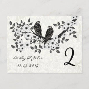 Vintage-Vögel-Hochzeit-Tischnummernkarten Postkarte