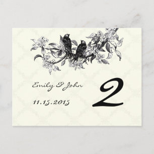 Vintage-Vögel-Hochzeit-Tischnummernkarten Postkarte