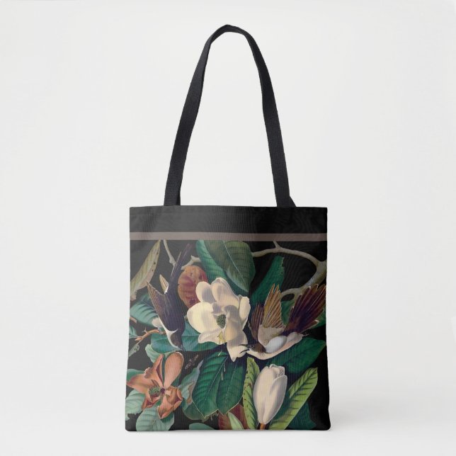 Vintage Vögel mit Magnolia Tote Tag Tasche (Vorderseite)