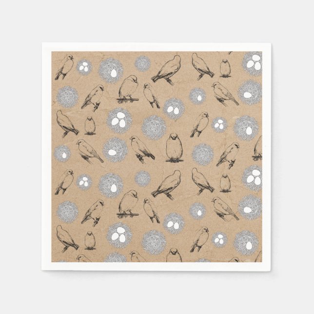 Vintage Vögel & Nest Rustikale Kraft Brown Serviette (Vorderseite)