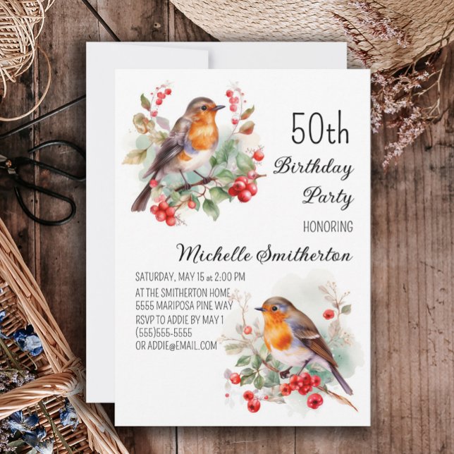 Vintage Vögel Robin RedBrust 50. Einladung (Robin redbreast 50th birthday party invitation)