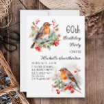 Vintage Vögel Robin RedBrust 60. Geburtstag Einladung<br><div class="desc">60. Geburtstagsfeier mit Gemälden von hübschen kleinen Robins,  die in den Ästen eines Baumes mit roten Beeren und grünen Blätter sitzen. Kontaktieren Sie mich,  um Hilfe bei Ihren Anpassungen zu erhalten oder um zusätzliche Matching oder Koordination von Zazzle Produkten für Ihre Feier zu beantragen.</div>
