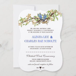 Vintage-Vogel-Royalblau-Kirschblüten-Hochzeit Einladung