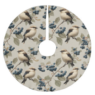 Vintage-Vogel- und Blaubeer-Nahtloses Muster Polyester Weihnachtsbaumdecke