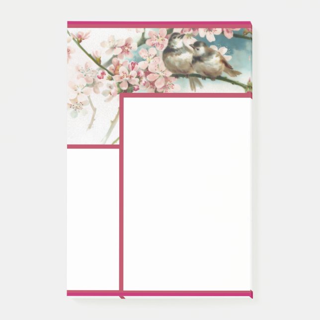 Vintage Vögel und Blume 1a Post-it Klebezettel (Vorderseite)