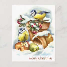 Vintage Vögel und Blume Weihnachten Postkarte