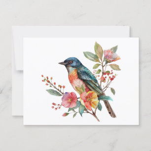 Vintage Vögel und Blumen Postkarte
