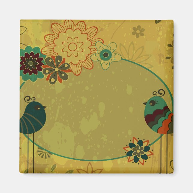 Vintage Vögel und Blumendesign Magnet (Vorne)